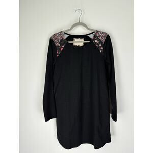 Evys Tree The Kylie  Floral Long Sleeve Shift Dress Womens Small Black Pink New